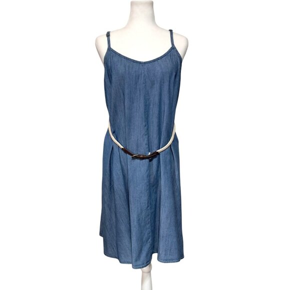 Motherhood Maternity Dresses & Skirts - Motherhood Maternity Dress Womens Size L Blue Chambray Belted Knee Length